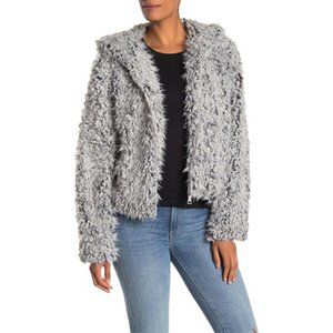 Avec Les Filles Full Zip Hooded Faux Jacket Coat Gray Size Large